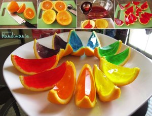 Orange wedges - served as vodka jelly or more child friendly jelly ... I can vouch that this is a great way to serve vodka :)